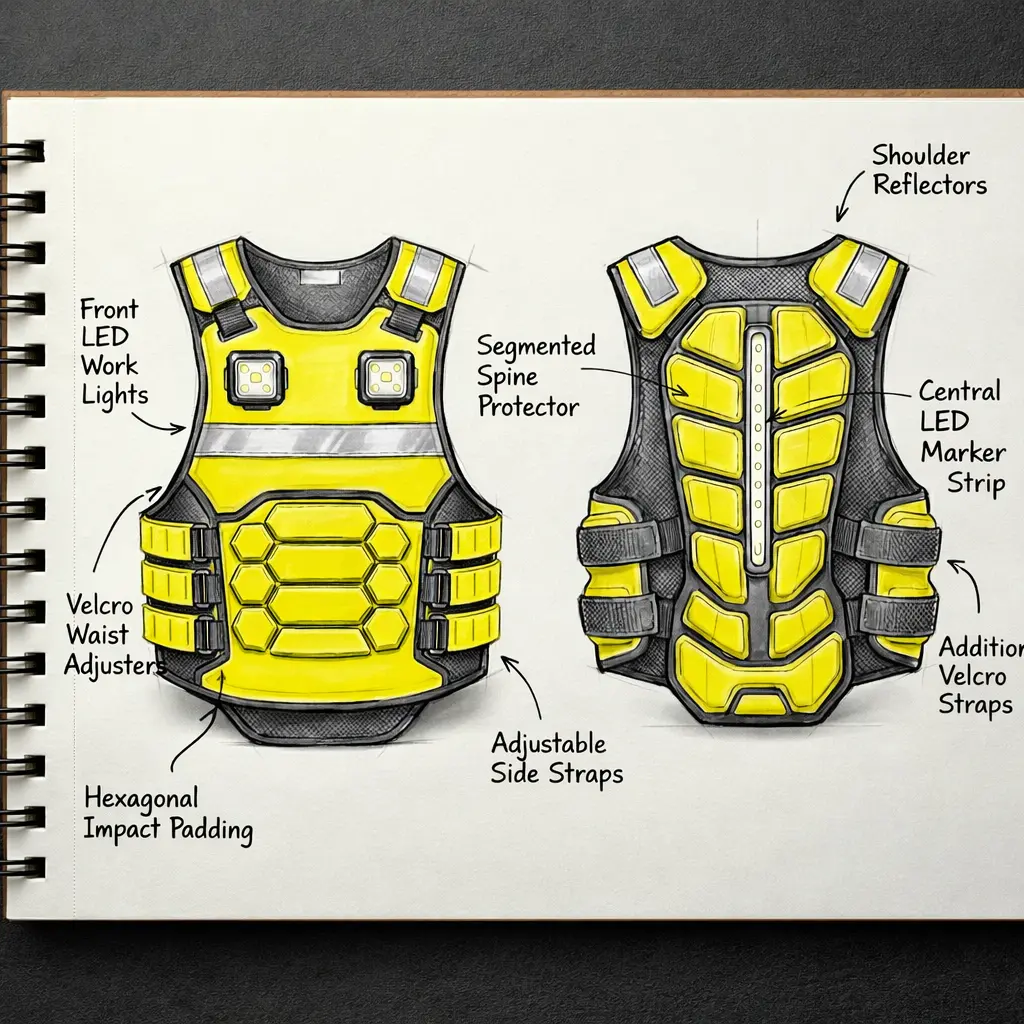 Industrial safety vest technical drawing